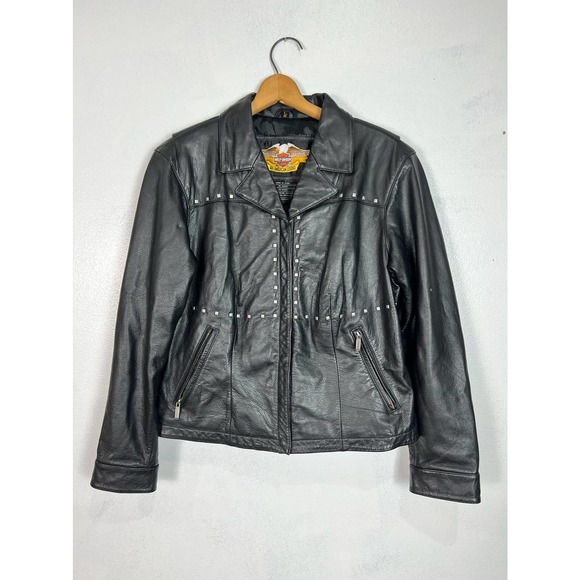 Harley-Davidson Jackets & Blazers - Vintage Y2K Harley Davidson Studded Leather Motorcycle Jacket Women’s L